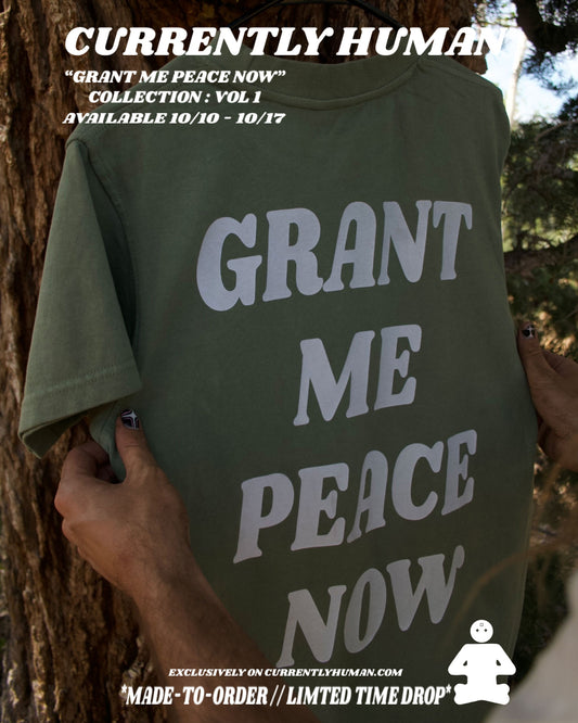 “GRANT ME PEACE NOW” TEE (mountain sage)